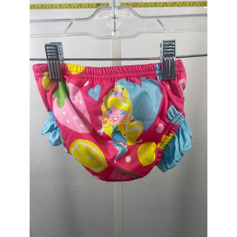 Aqua Leisure Swim School Baby Swim Diaper Mermaid Fruit Ruffle Pink Medium